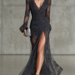 Dark Gray Lace Long-Sleeve Maxi Dress – Megan Dallas (1)