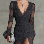 Dark Gray Lace Long-Sleeve Maxi Dress – Megan Dallas (4)