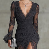 Dark Gray Lace Long-Sleeve Maxi Dress – Megan Dallas (4)