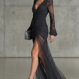 Dark Gray Lace Long-Sleeve Maxi Dress – Megan Dallas (2)