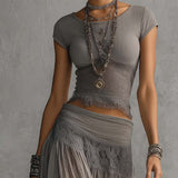 Gray Lace Top & Pleated Maxi Skirt Set – Megan Dallas (3)