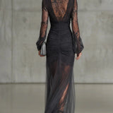 Dark Gray Lace Long-Sleeve Maxi Dress – Megan Dallas (3)