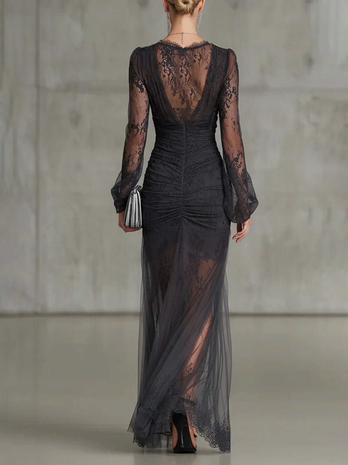 Dark Gray Lace Long-Sleeve Maxi Dress – Megan Dallas (3)
