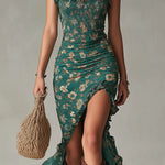 Green Bohemian Print Ruffle-Sleeve Maxi Dress – Megan Dallas (4)