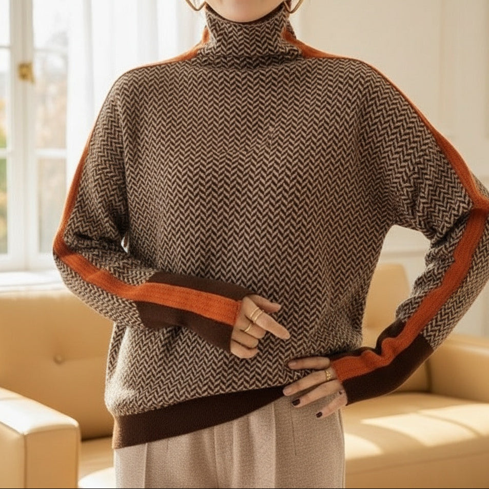 Eleanor | Luxury Herringbone High-Neck Sweater
