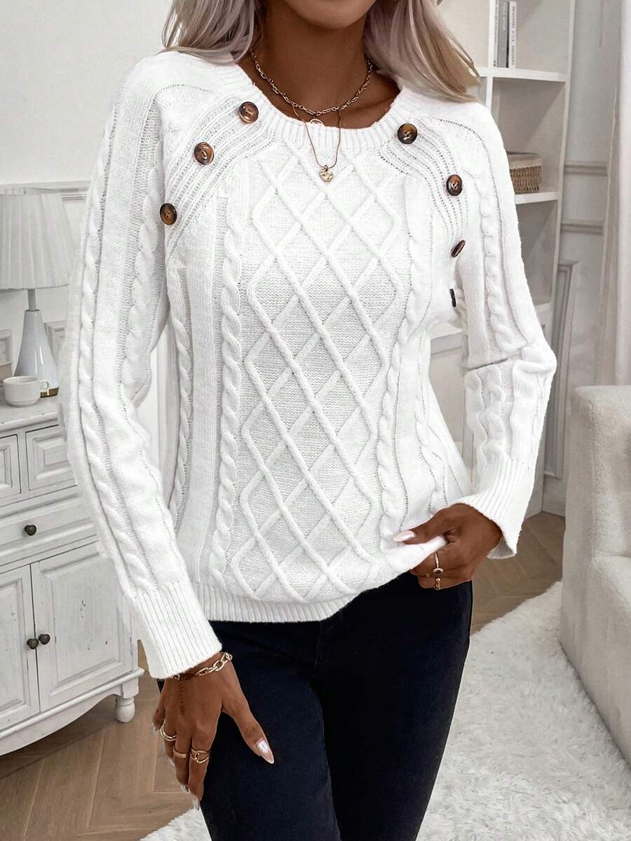 Betsy™ | Button-Detail Cable Sweater — 1