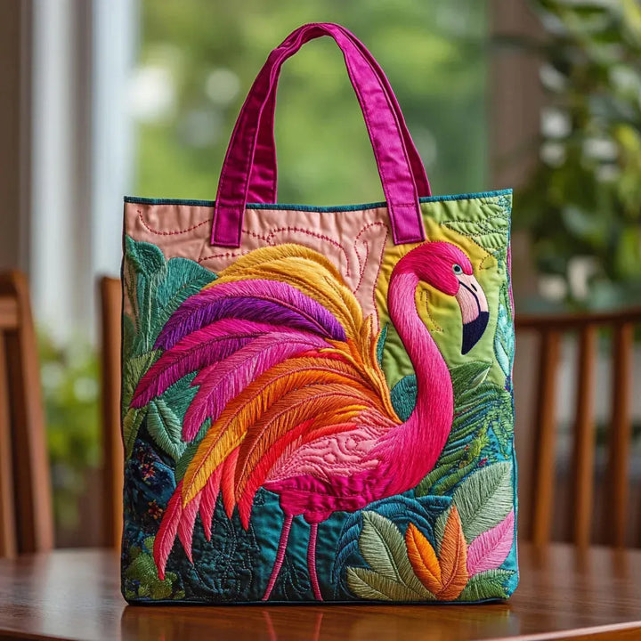 Tikattu kangaskassi – Sateenkaariflamingo