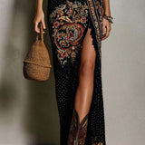 Deep V-Neck Bohemian Print Maxi Dress – Megan Dallas (3)