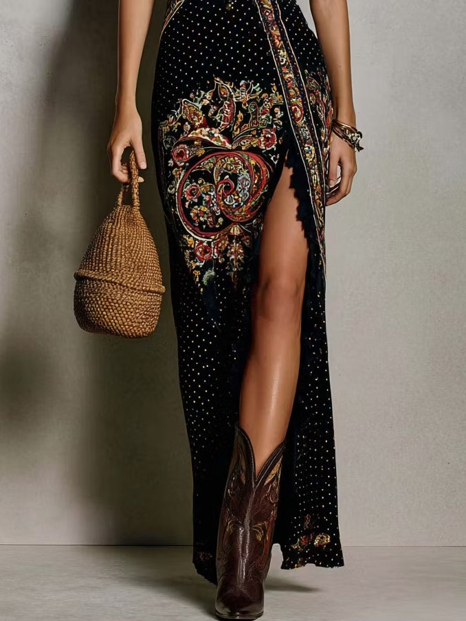 Deep V-Neck Bohemian Print Maxi Dress – Megan Dallas (3)