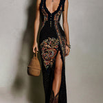 Deep V-Neck Bohemian Print Maxi Dress – Megan Dallas (1)