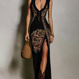 Deep V-Neck Bohemian Print Maxi Dress – Megan Dallas (1)