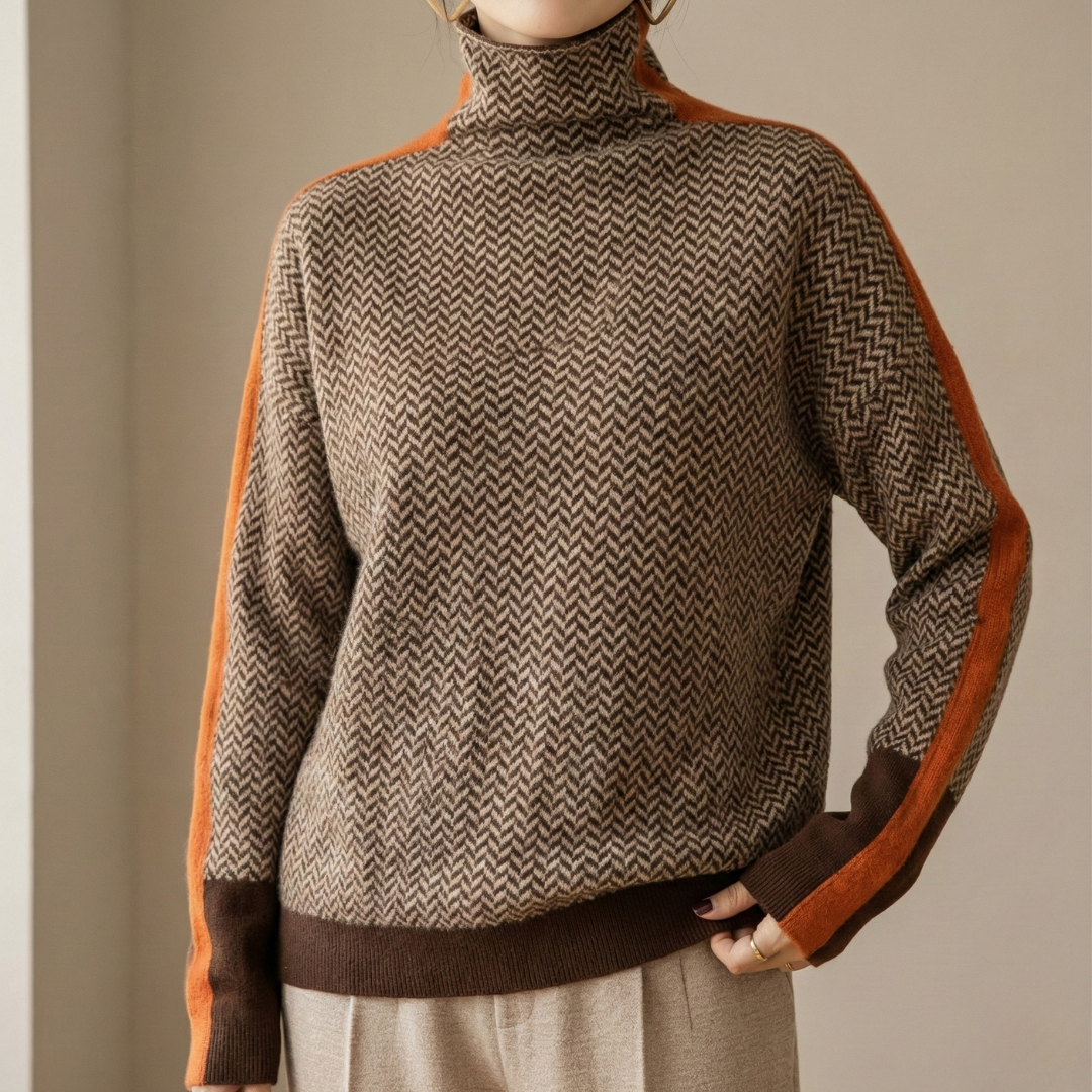 Eleanor | Luxury Herringbone High-Neck Sweater