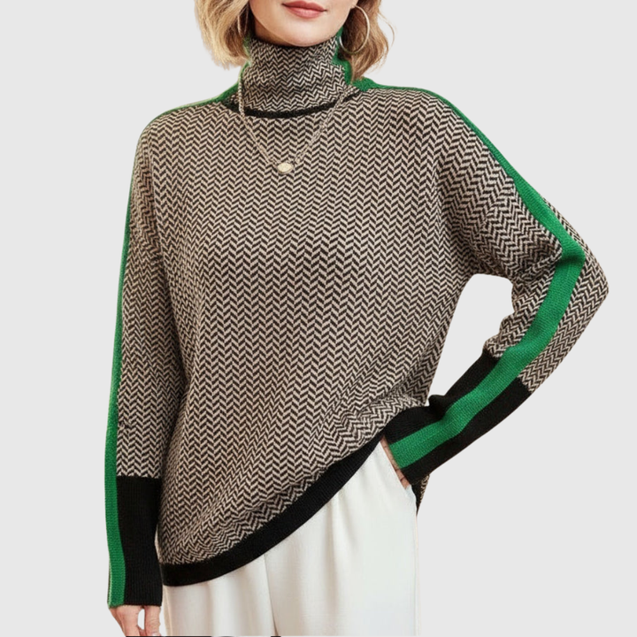 Eleanor | Luxury Herringbone High-Neck Sweater