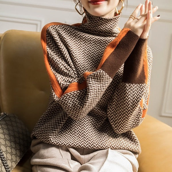 Eleanor | Luxury Herringbone High-Neck Sweater