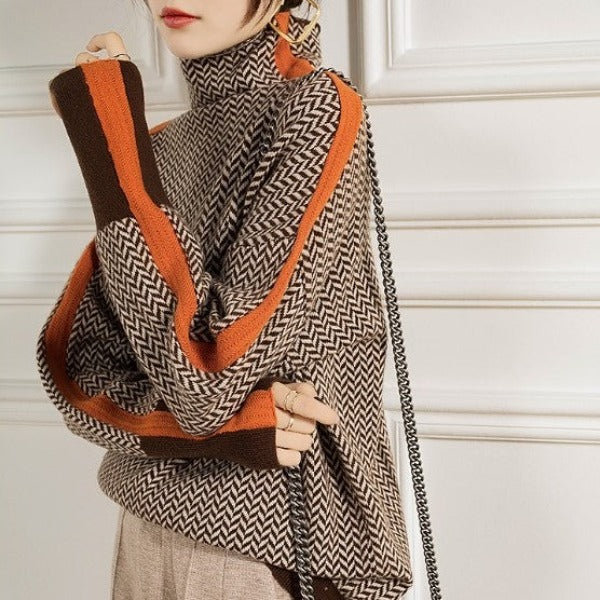 Eleanor | Luxury Herringbone High-Neck Sweater