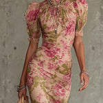 Vintage Rose Print Puff-Sleeve Maxi Dress – Megan Dallas (2)