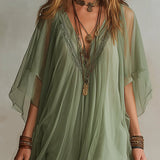 Green Floaty V-Neck Chiffon Mini Dress – Megan Dallas (5)