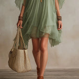 Green Floaty V-Neck Chiffon Mini Dress – Megan Dallas (6)