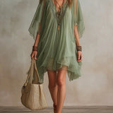 Green Floaty V-Neck Chiffon Mini Dress – Megan Dallas (1)