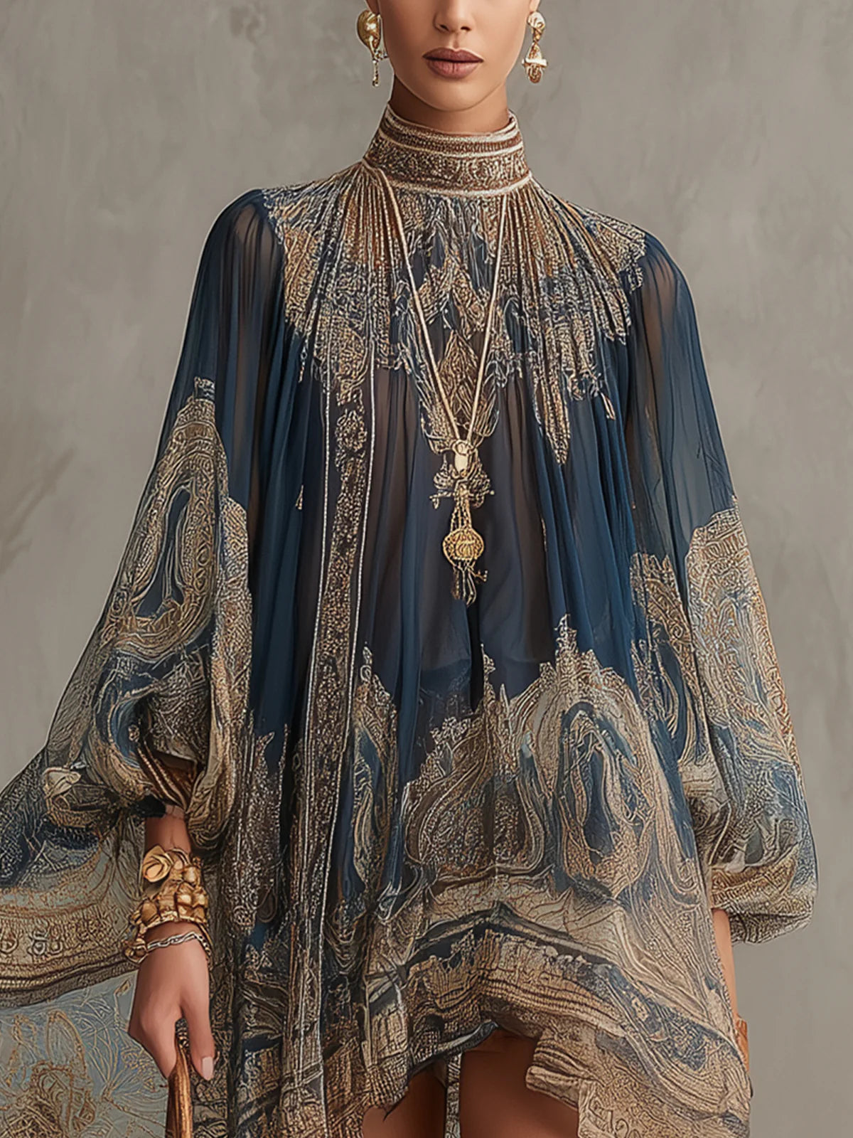 Navy Baroque Print Chiffon Mini Dress – Megan Dallas (4)