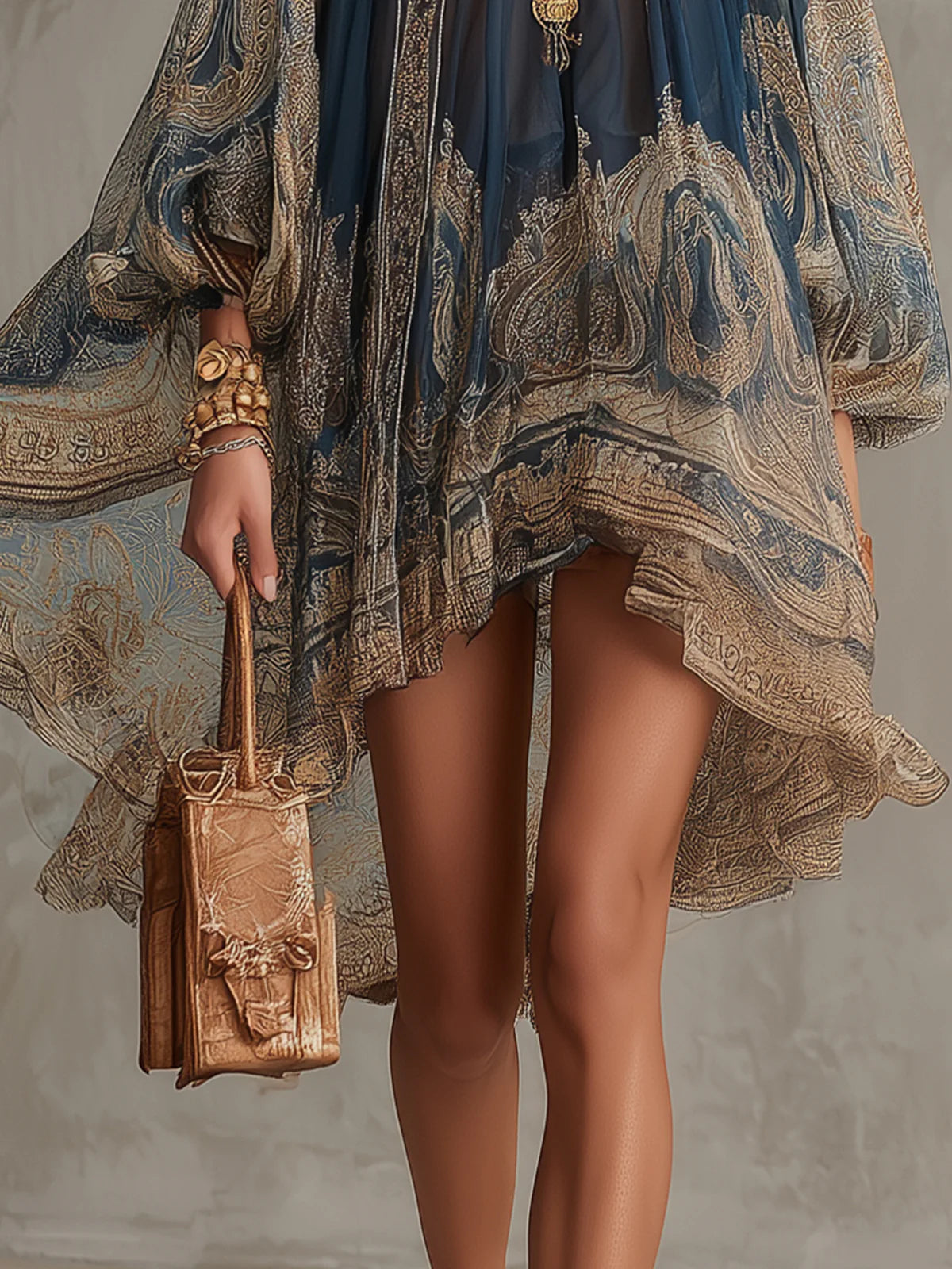 Navy Baroque Print Chiffon Mini Dress – Megan Dallas (5)