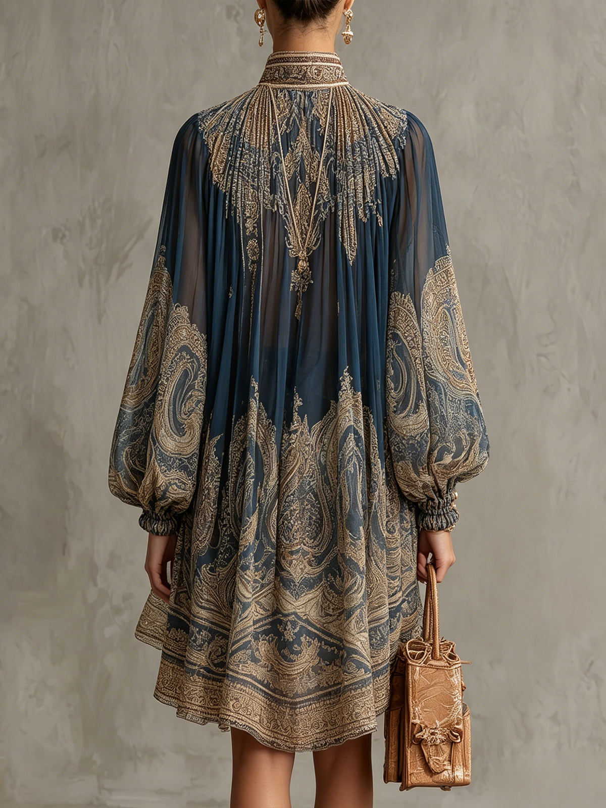 Navy Baroque Print Chiffon Mini Dress – Megan Dallas (2)