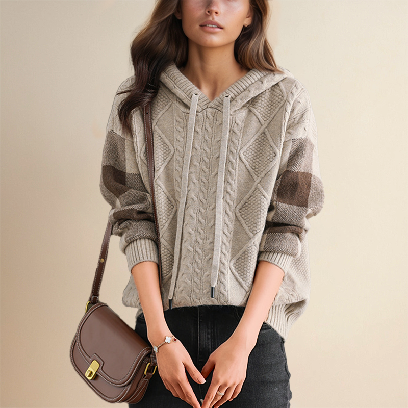 Emily | Cable Knit Hoodie Sweater — 2