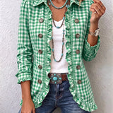 Charlene™ | Gingham Ruffled Button-Down Jacket — 1
