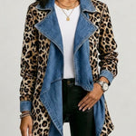 Sherilyn™ | Leopard Print & Washed Denim Paneled Mid-Length Jacket — 1