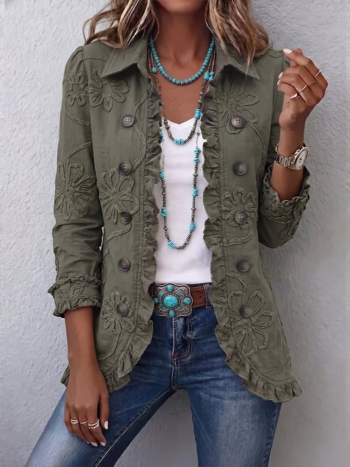 Kamberly™ | Boho-Chic Floral Embroidered Utility Ruffled Trim Jacket — 1