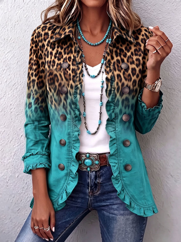 Elspeth™ | Leopard Ombre Ruffle Blazer Jacket — 1