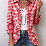 Charlene™ | Gingham Ruffled Button-Down Jacket — 3