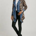 Sherilyn™ | Leopard Print & Washed Denim Paneled Mid-Length Jacket — 2