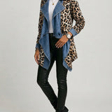 Sherilyn™ | Leopard Print & Washed Denim Paneled Mid-Length Jacket — 2