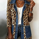 Fablenne™ | Leopard Print Denim Panel Contrast Longline Jacket — 2